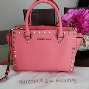 Michael Kors Selma Satchel Medium Peach/Silver